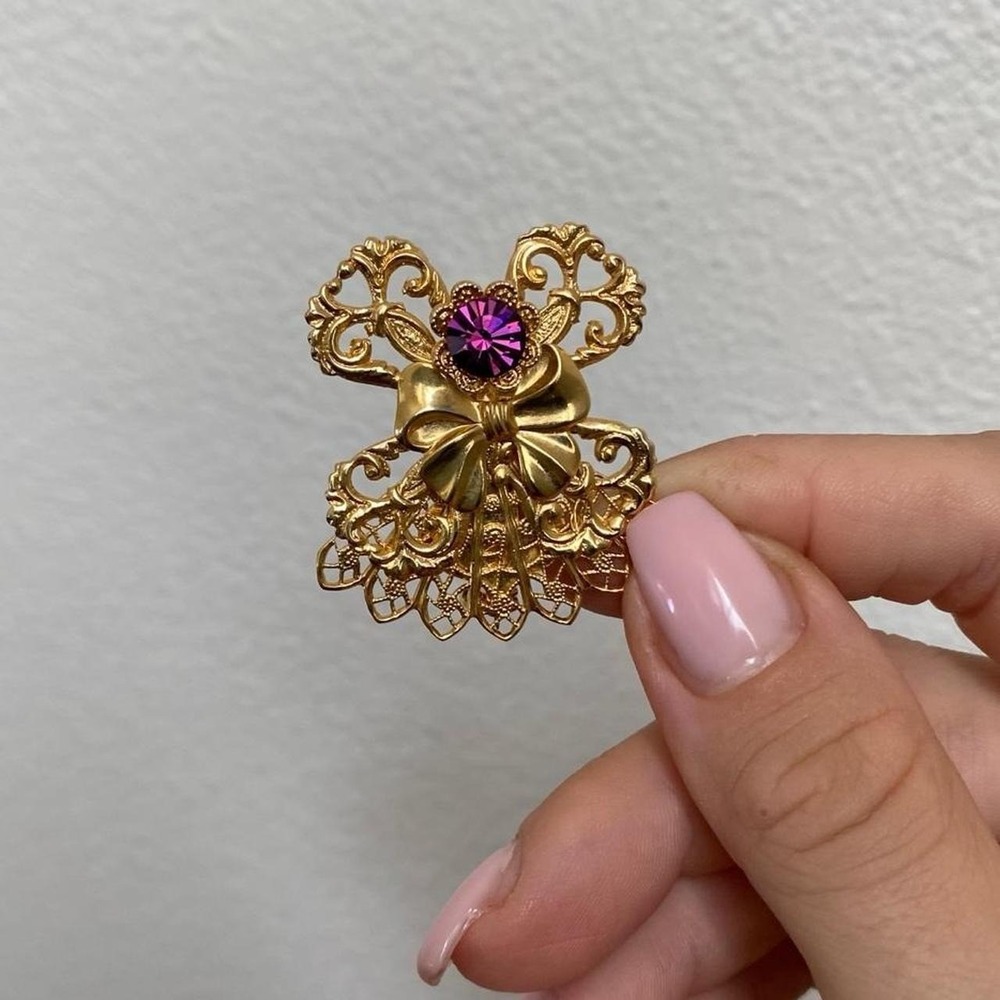 Vintage 2000 Jane Davis Gold AOL Angel of Love Birthstone Brooch Pin